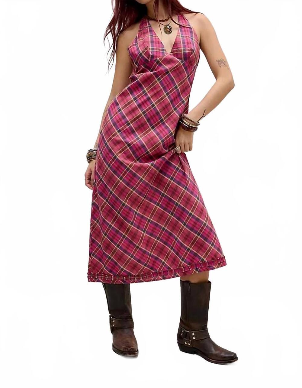 NEW BDG rita halter midi dress in red check